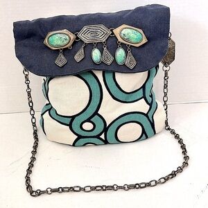 Artisan Chic Blue Green and White Patterned Women's Bag EUC